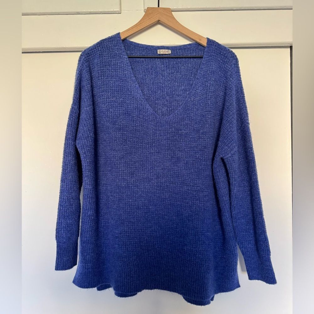 NWOT Free People Waffle Knit Blue Tunic Sweater XS/S